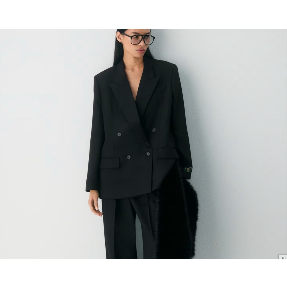 Babaton Aritzia Fulton Wool Blazer Black Double Breasted Jacket Minimalist Small